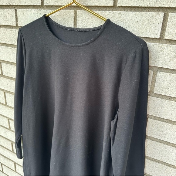 Eileen Fisher Black Lightweight Washable Stretch Crepe Bracelet-Sleeve Tunic - Picture 2 of 9